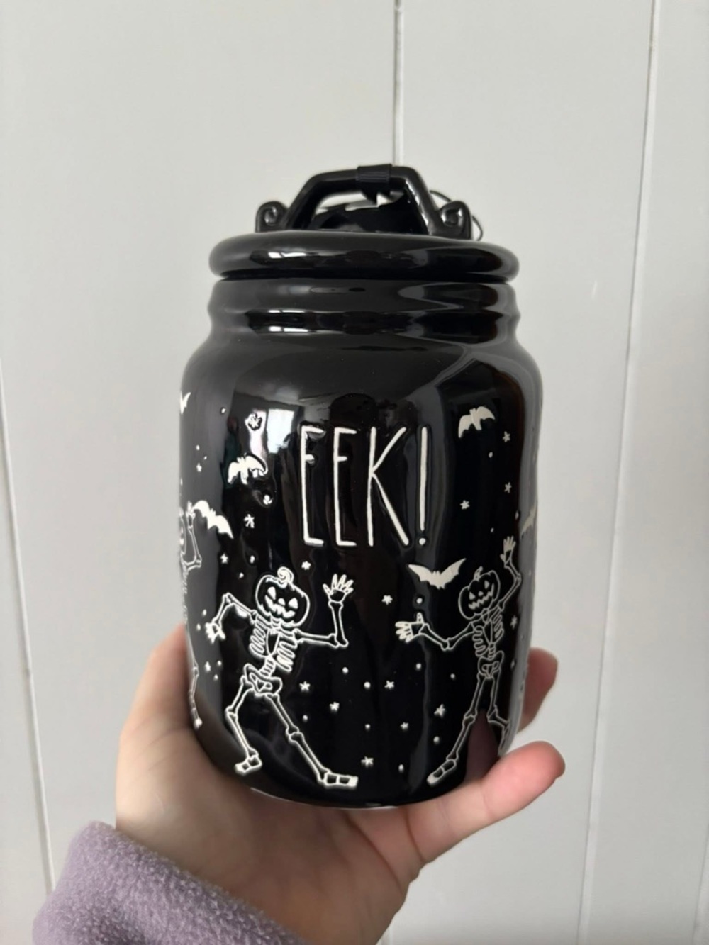 Rae Dunn Black Halloween 'EEK!' Skeleton Treat Jar
